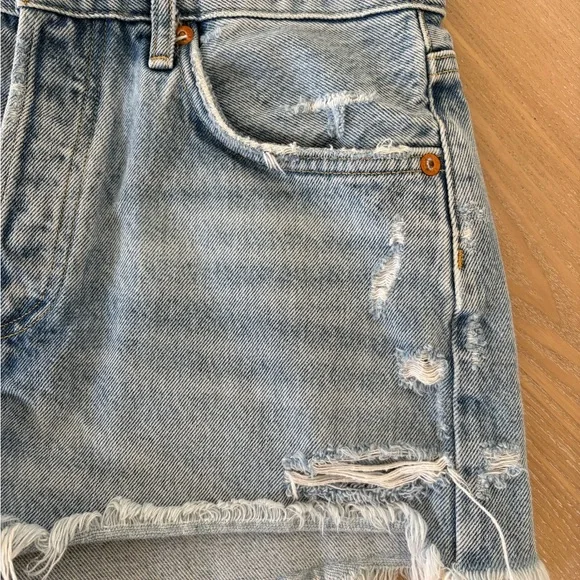 Agolde Light Blue Frayed Cut Off Jean Shorts - Picture 5 of 8